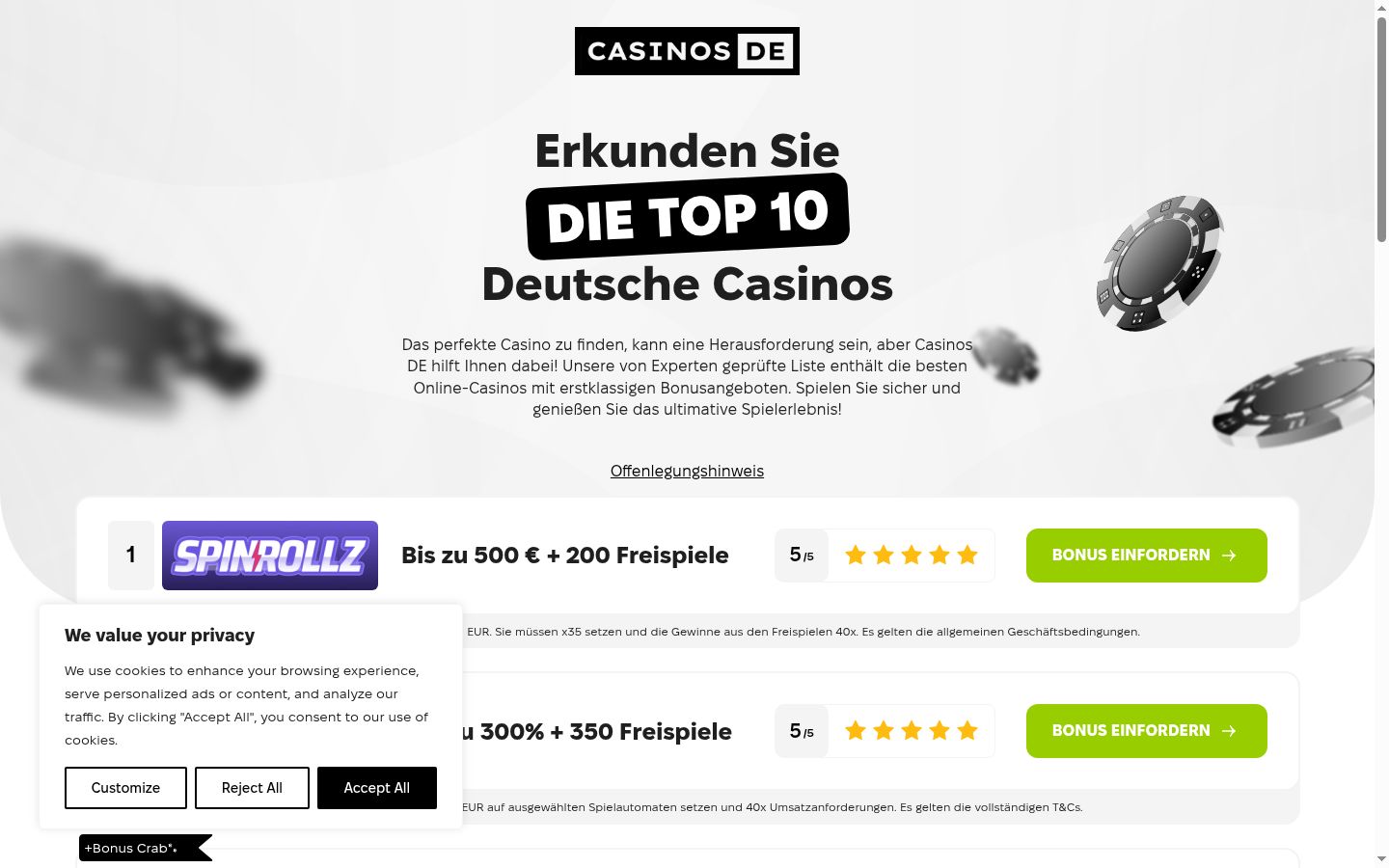 Sutikimo reklamjuostės, rodytos prieš bet kokią sąveiką, ekrano kopija