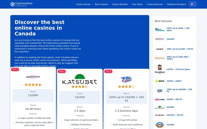 Screenshot of casinosdiver.com