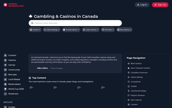 Screenshot of casinosincanada.com