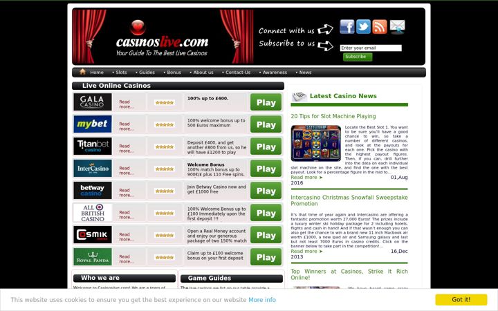 Screenshot of casinoslive.com