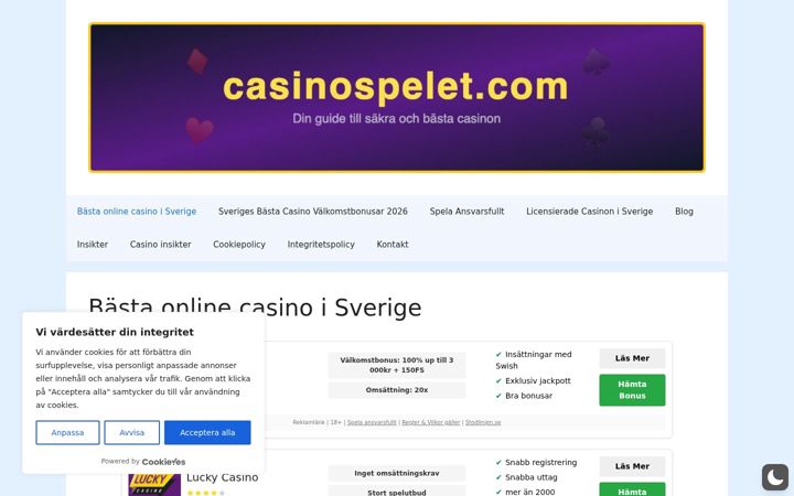 Screenshot of casinospelet.com