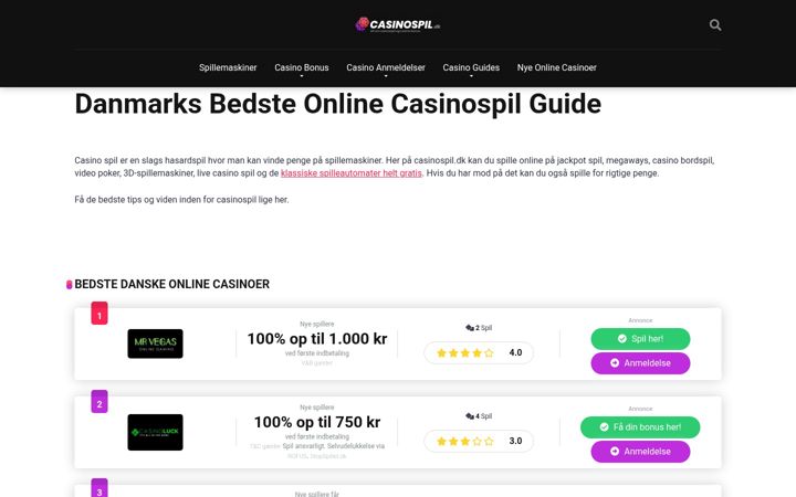 Screenshot of casinospil.dk