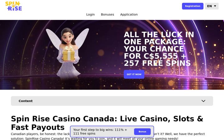 Screenshot of casinospinrise-ca.com