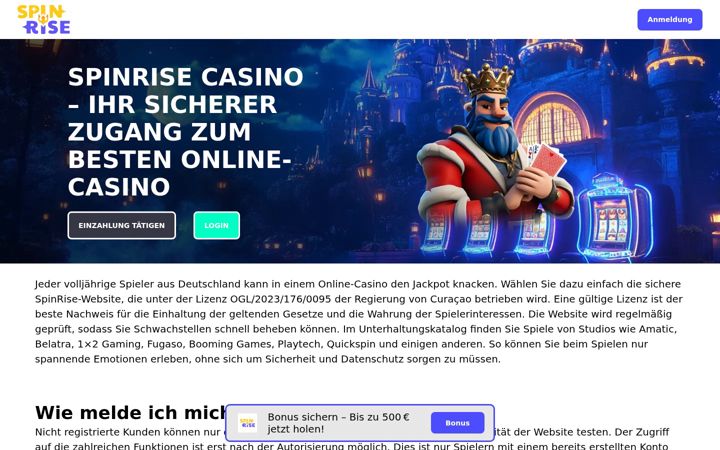 Screenshot of casinospinrise.org