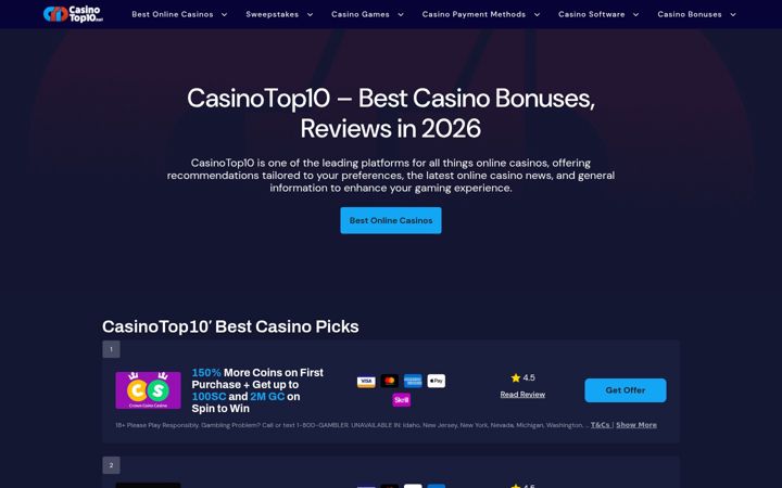 Screenshot of casinotop10.net