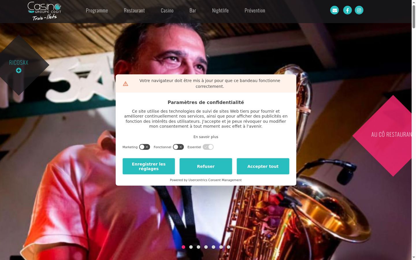Screenshot del banner di consenso mostrato prima di qualsiasi interazione