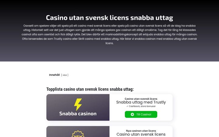 Screenshot of casinoutanlicenssnabbauttag.se