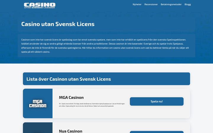 Screenshot of casinoutansvenskalicenser.se