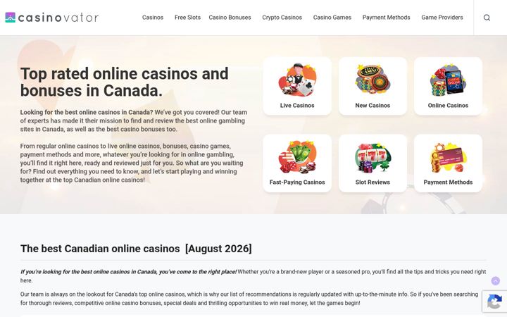 Screenshot of casinovator.com