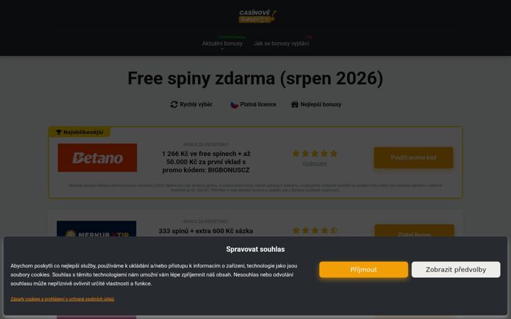 Screenshot of casinovebonusy.cz