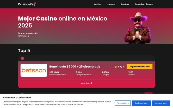 Screenshot of casinowey.mx
