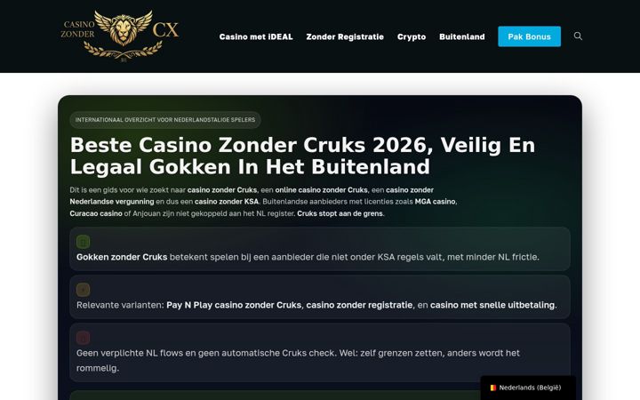 Screenshot of casinozondercruks.be