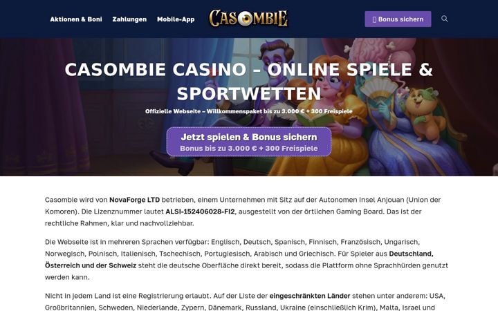 Screenshot of casombie-casino.de