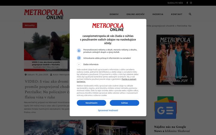 Ekrānuzņēmums no casopismetropola.sk