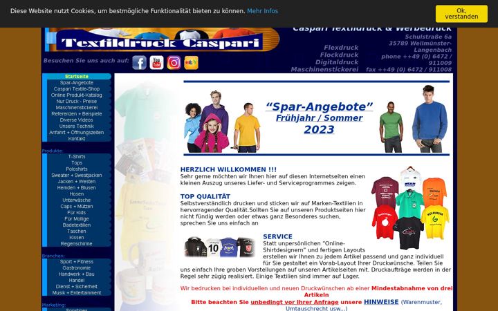Screenshot of caspari-textildruck.de
