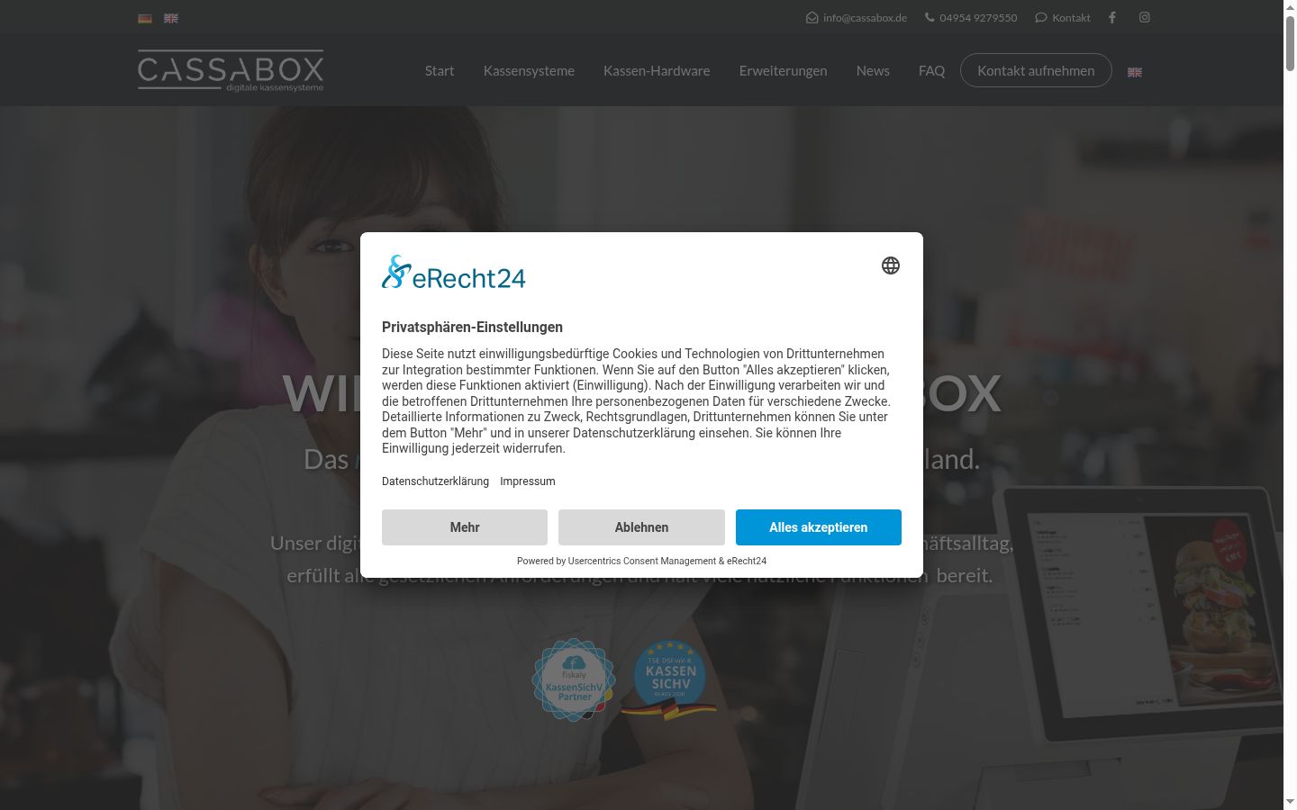 Screenshot del banner di consenso mostrato prima di qualsiasi interazione