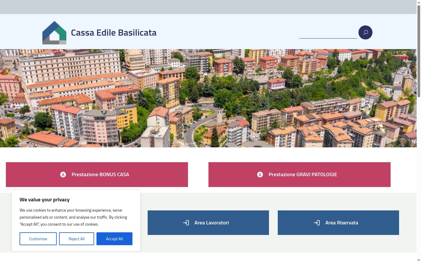 Screenshot del banner di consenso mostrato prima di qualsiasi interazione