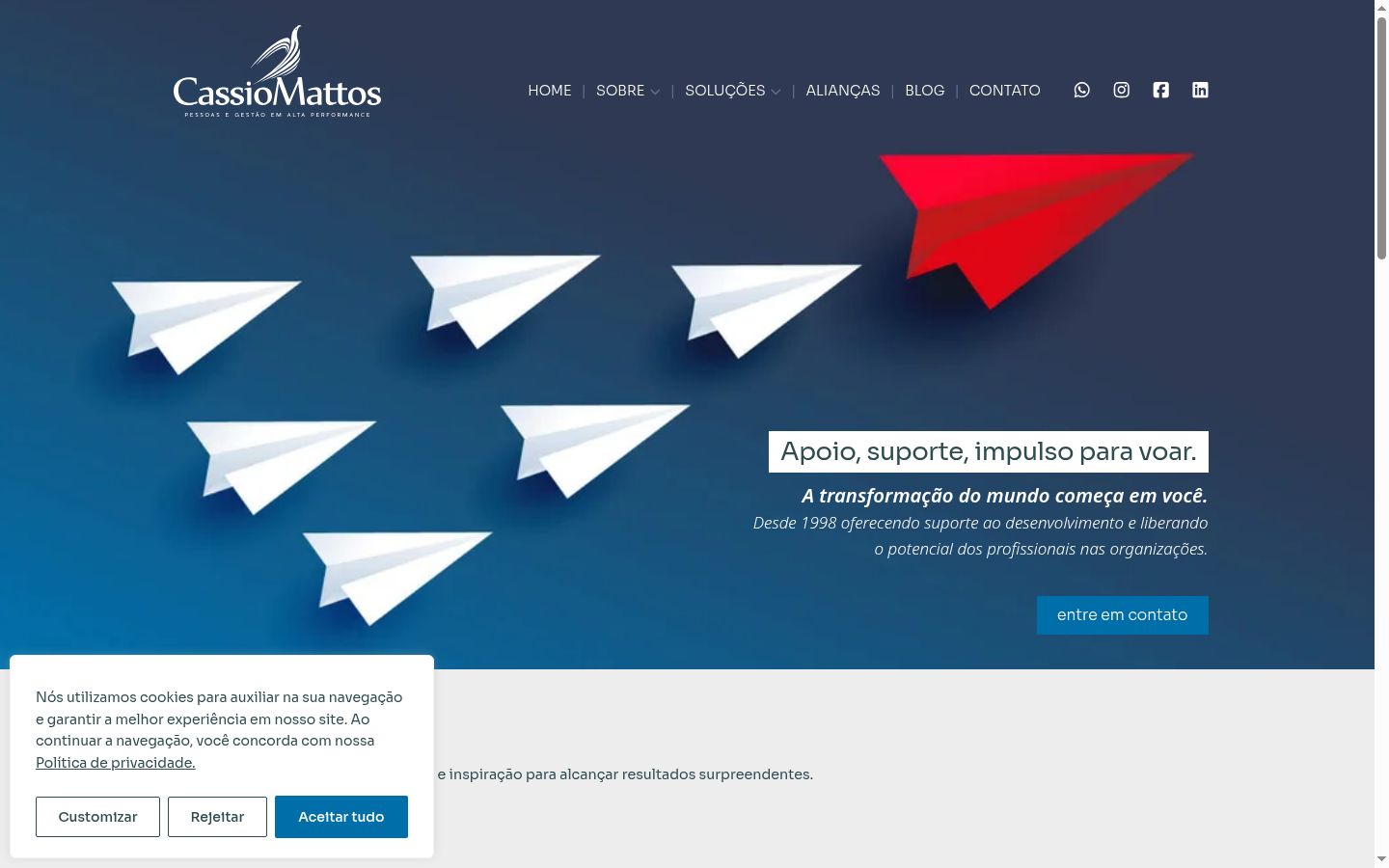 Captura de pantalla del banner de consentimiento mostrado antes de cualquier interacción