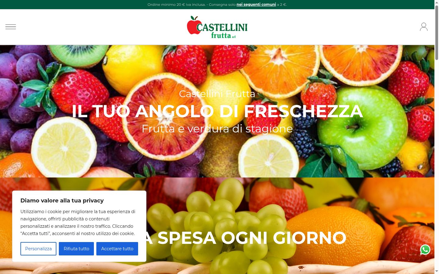 Screenshot del banner di consenso mostrato prima di qualsiasi interazione