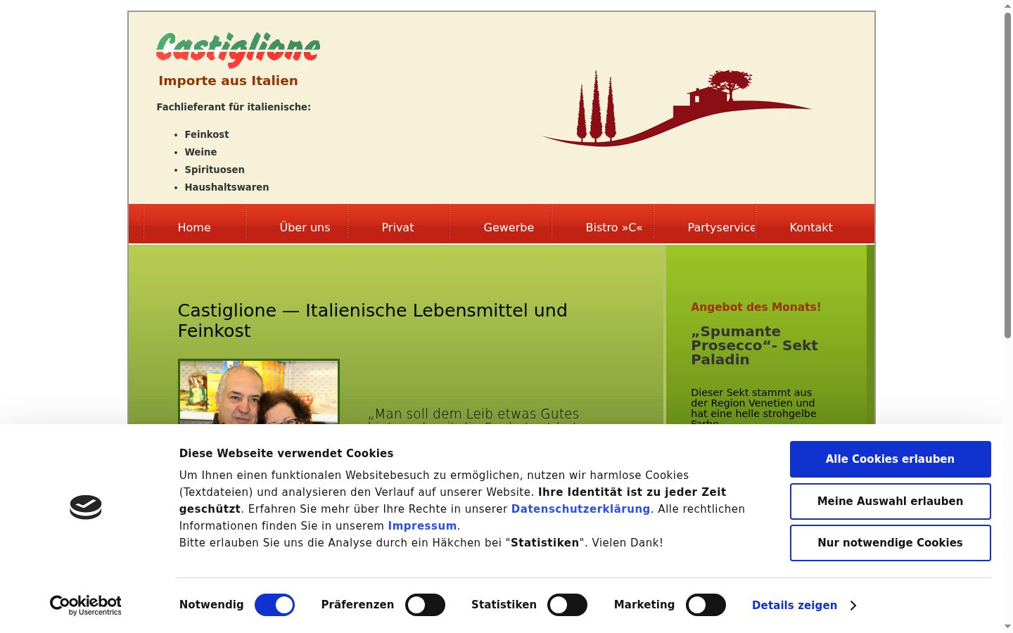 Screenshot del banner di consenso mostrato prima di qualsiasi interazione