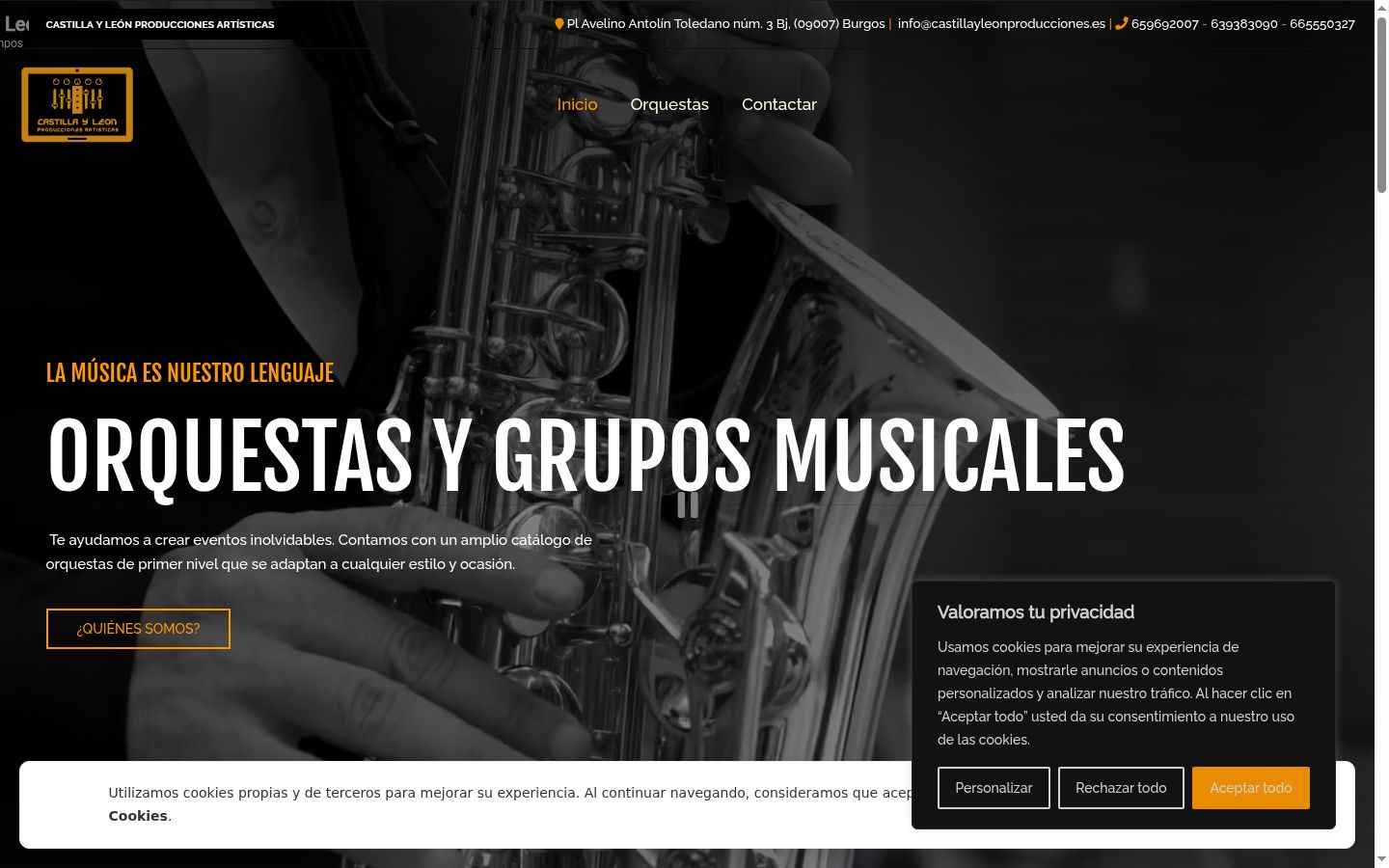 Captura de pantalla del banner de consentimiento mostrado antes de cualquier interacción