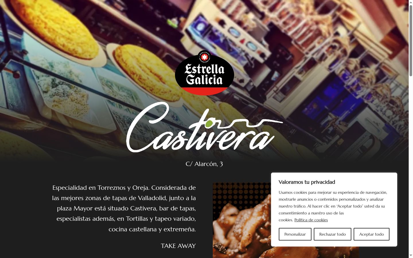 Captura de pantalla del banner de consentimiento mostrado antes de cualquier interacción