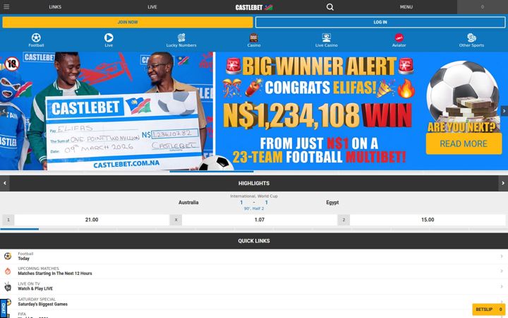 Screenshot of castlebet.com.na
