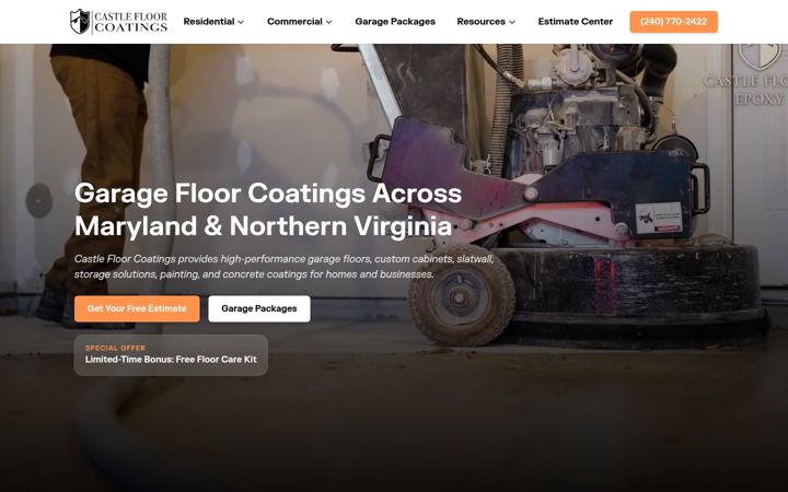 Screenshot of castlefloorepoxy.com