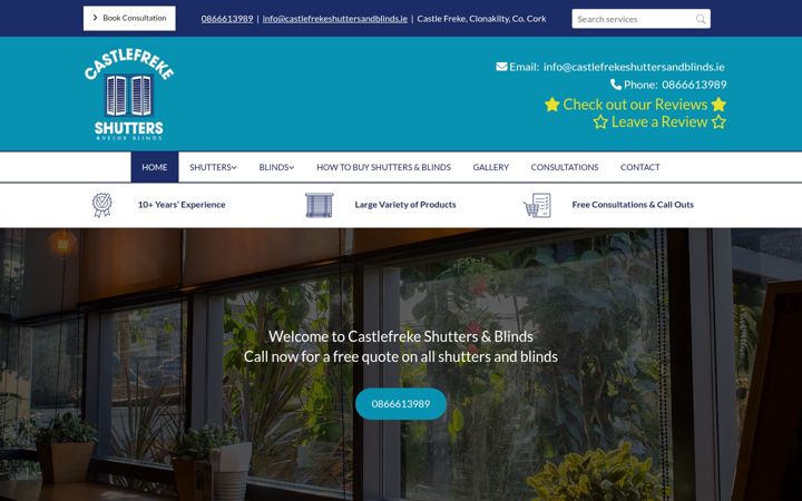 Screenshot of castlefrekeshuttersandblinds.ie