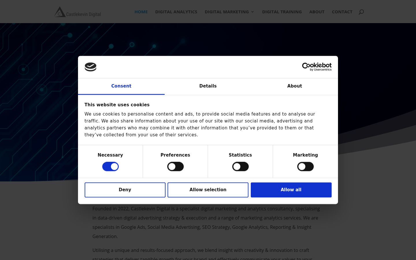 Screenshot of the consent banner shown before any interaction