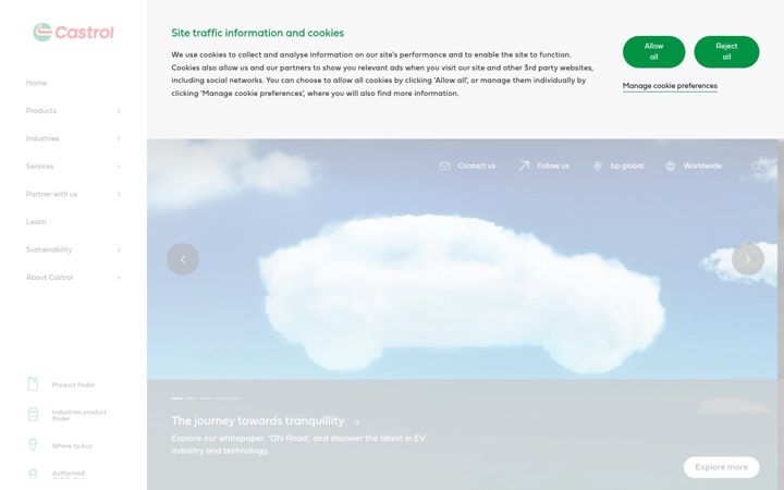 Snímek obrazovky castrol.com