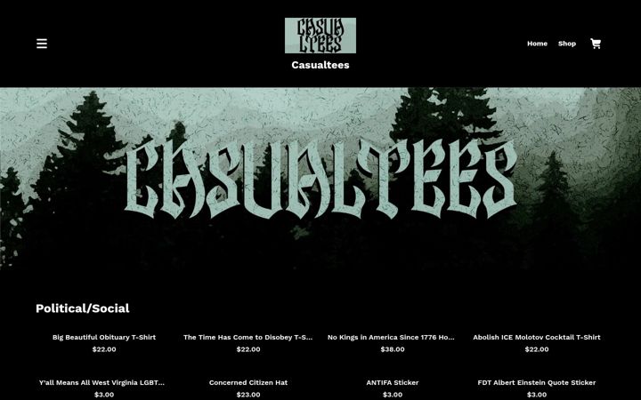 Screenshot of casualtees.wtf