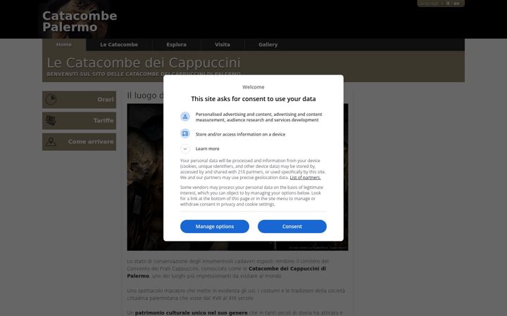 Screenshot of catacombepalermo.it