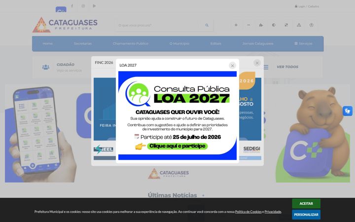 Captură de ecran a cataguases.mg.gov.br