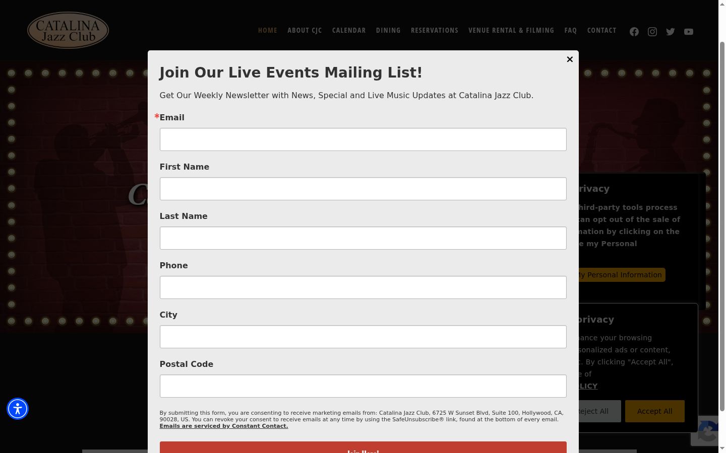 Screenshot of the consent banner shown before any interaction
