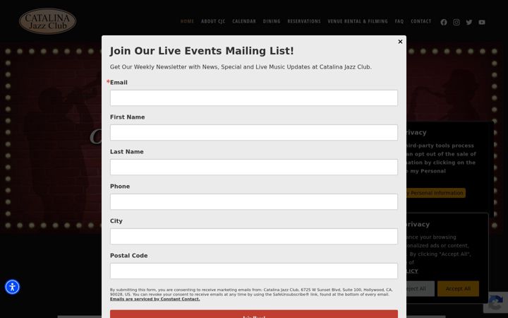 Screenshot of catalinajazzclub.com