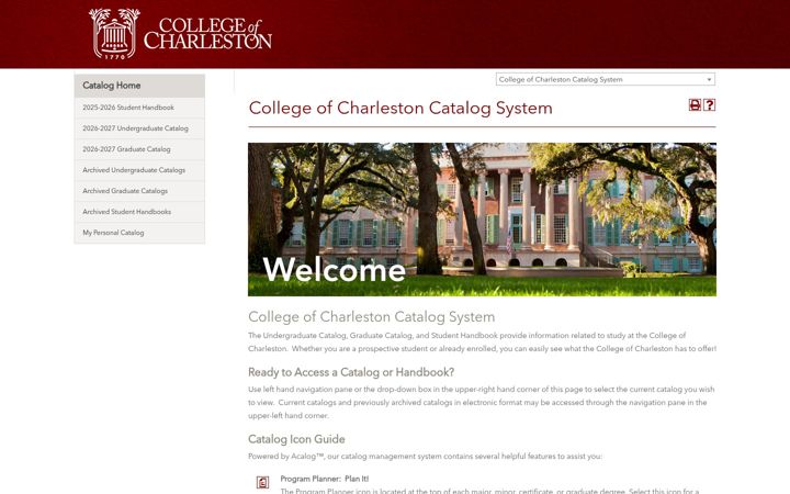 Screenshot von catalog.cofc.edu