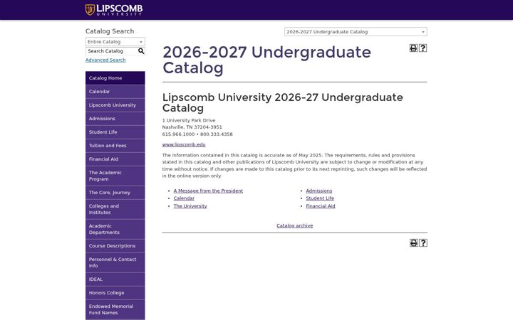 Screenshot of catalog.lipscomb.edu