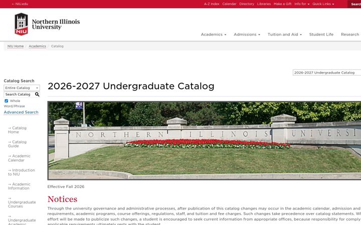 Screenshot of catalog.niu.edu