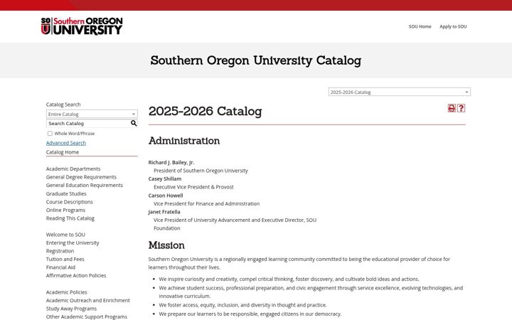 Screenshot of catalog.sou.edu
