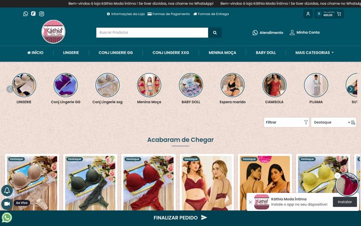 Screenshot of catalogokathiamodaintima.com.br
