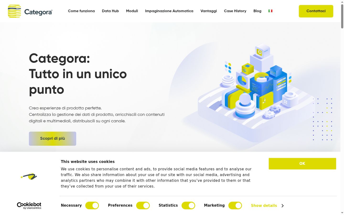 Screenshot del banner di consenso mostrato prima di qualsiasi interazione