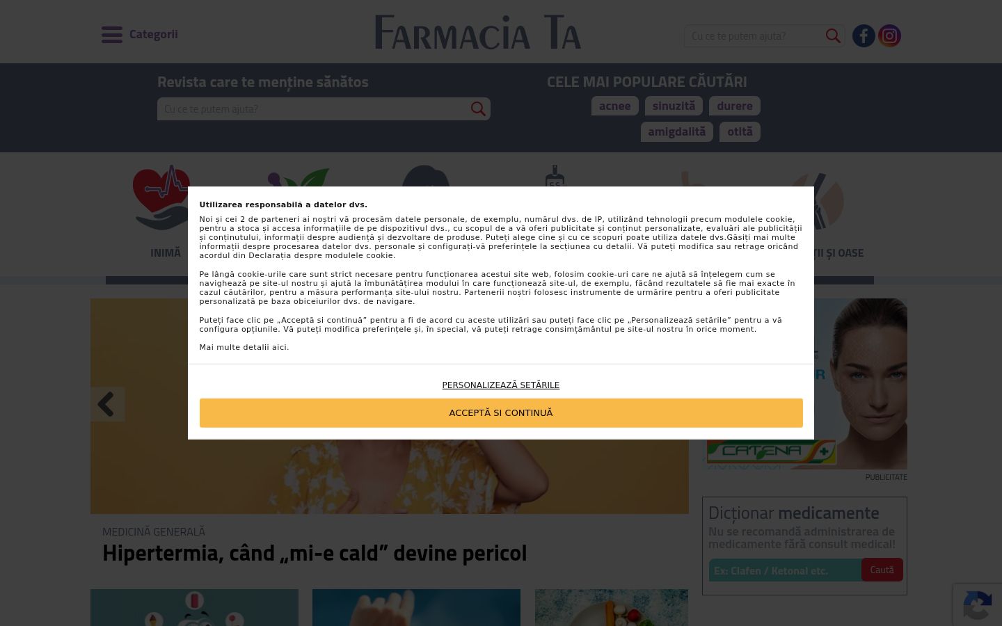 Captură de ecran a bannerului de consimțământ afișat înainte de orice interacțiune