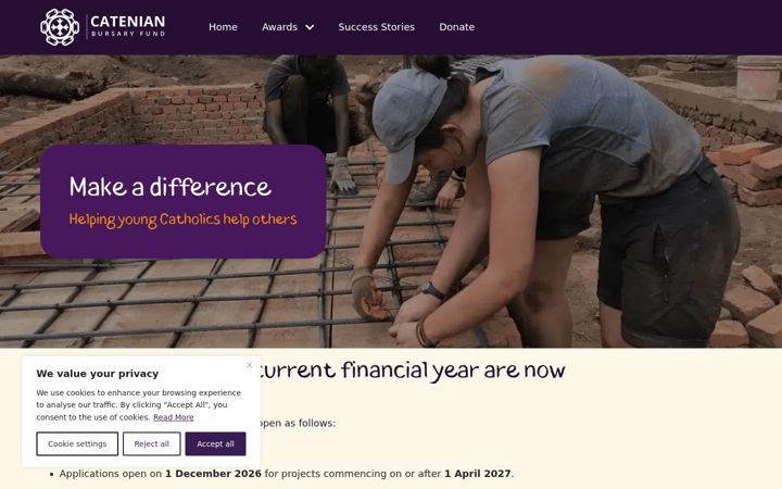 Screenshot of catenianbursary.com