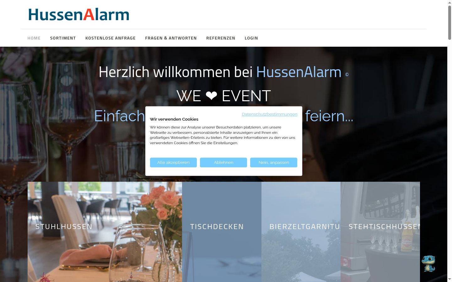 Screenshot des Einwilligungsbanners vor jeglicher Interaktion