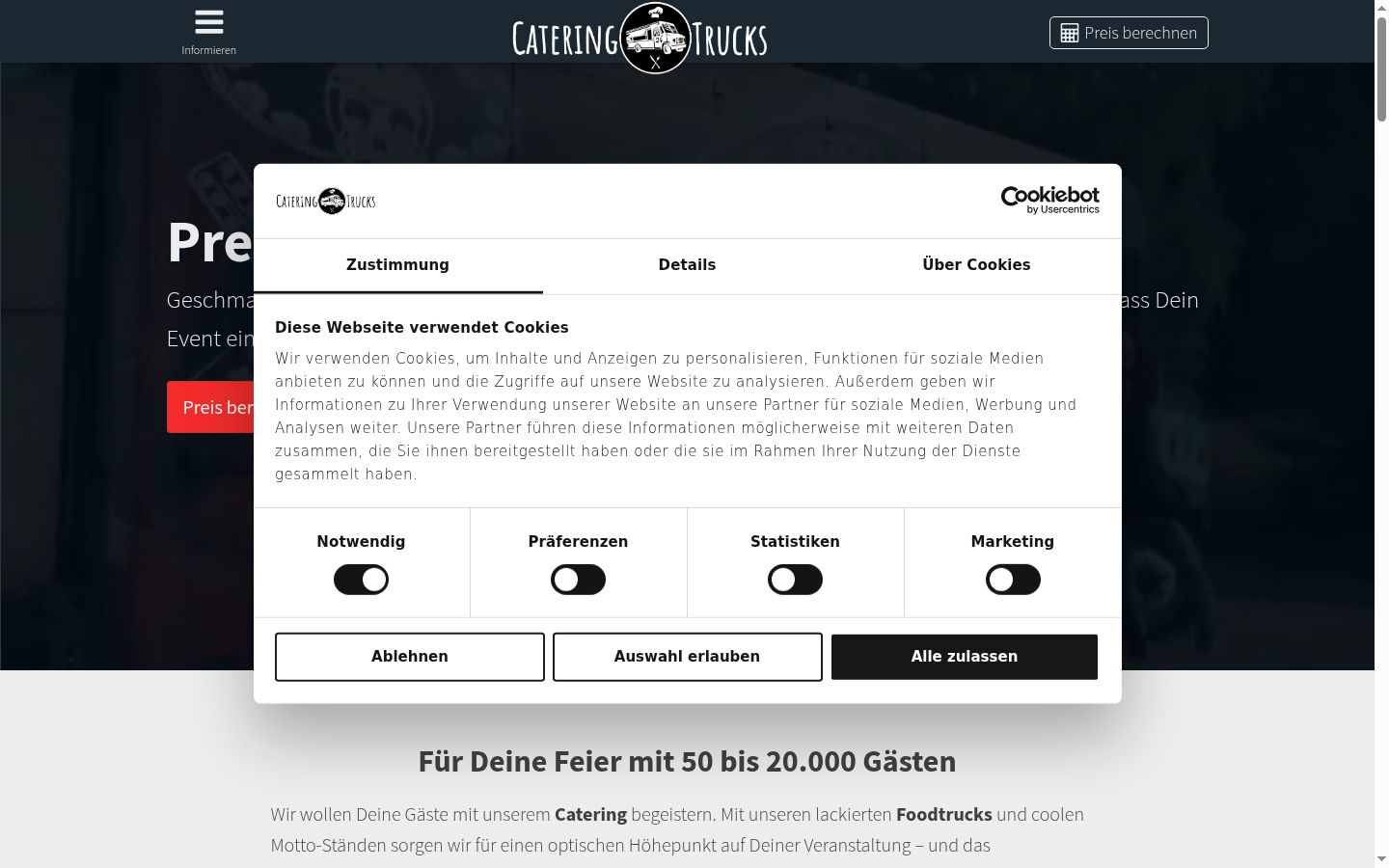 Screenshot des Einwilligungsbanners vor jeglicher Interaktion