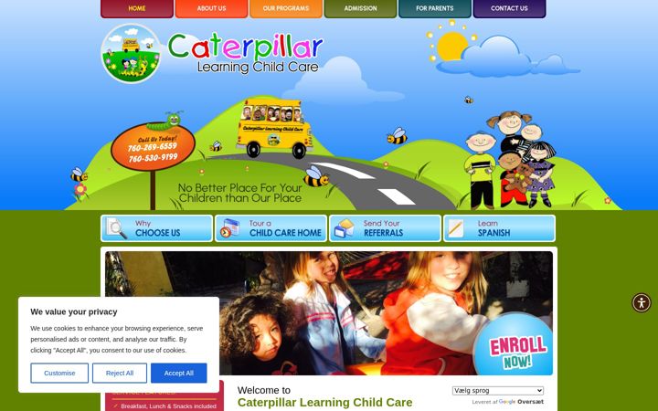 Screenshot of caterpillarlearningchildcare.com