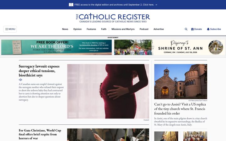 Screenshot von catholicregister.org