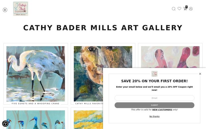 Screenshot of cathybadermillsfinearts.com
