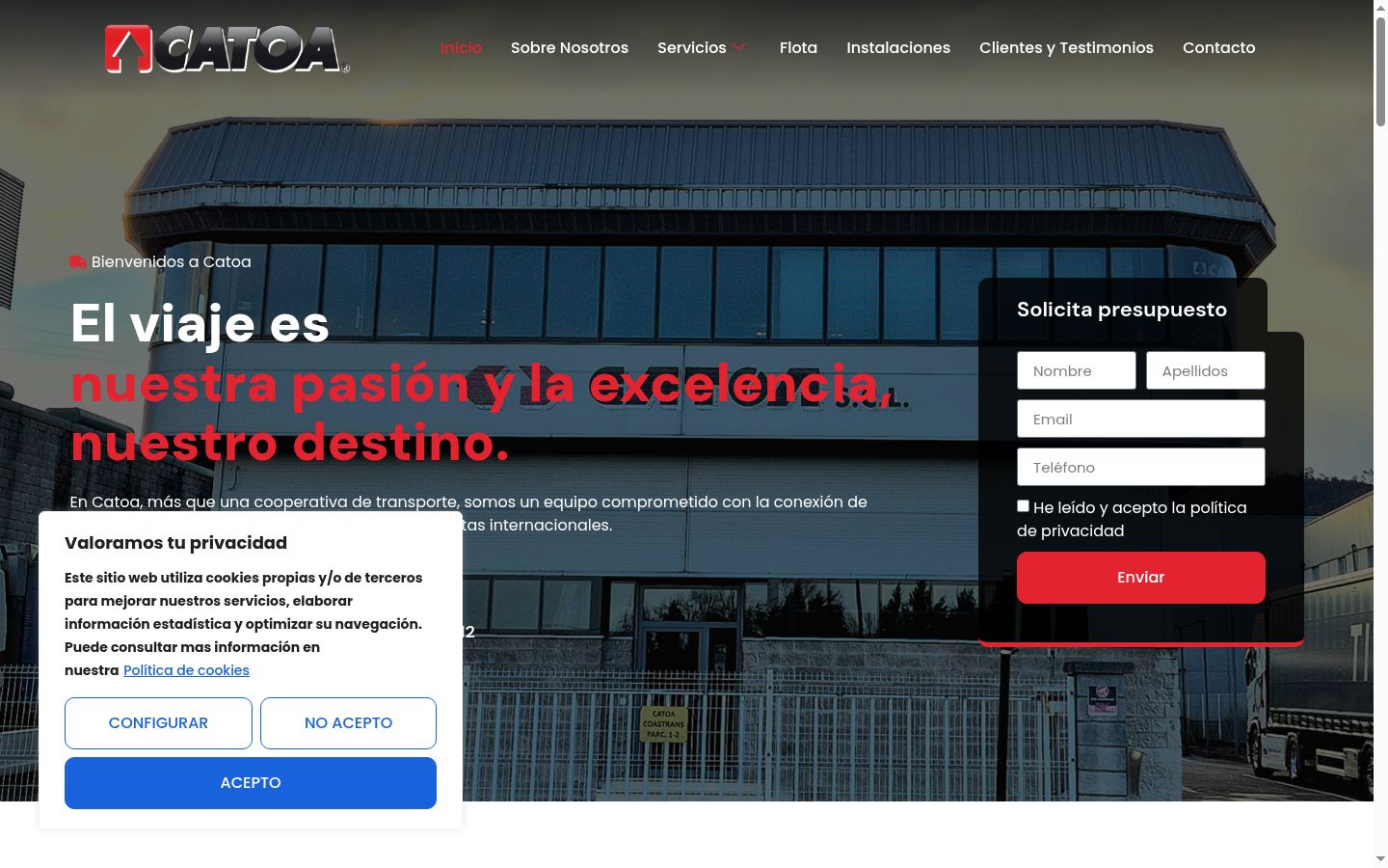 Captura de ecrã do banner de consentimento apresentado antes de qualquer interação